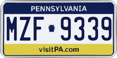 PA license plate MZF9339