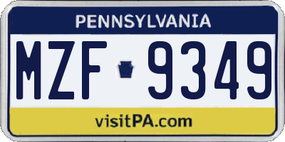 PA license plate MZF9349