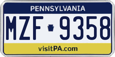 PA license plate MZF9358