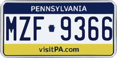 PA license plate MZF9366