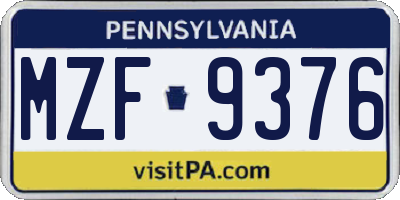 PA license plate MZF9376