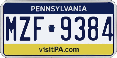 PA license plate MZF9384