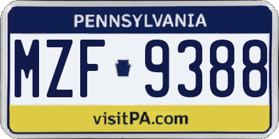 PA license plate MZF9388