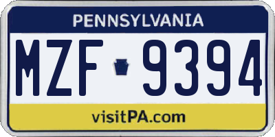 PA license plate MZF9394