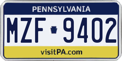 PA license plate MZF9402