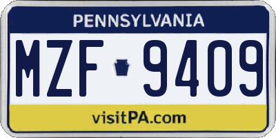 PA license plate MZF9409