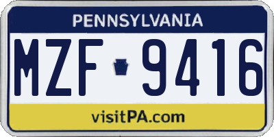 PA license plate MZF9416