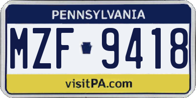 PA license plate MZF9418
