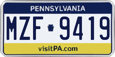 PA license plate MZF9419