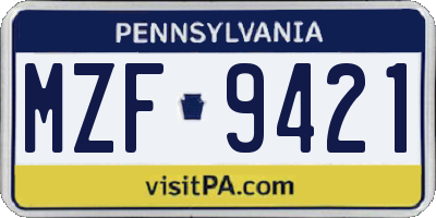 PA license plate MZF9421