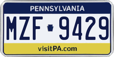 PA license plate MZF9429