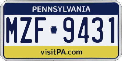 PA license plate MZF9431