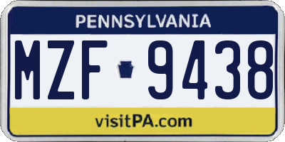 PA license plate MZF9438