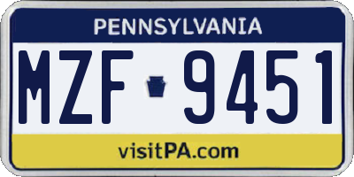 PA license plate MZF9451