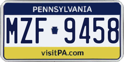 PA license plate MZF9458