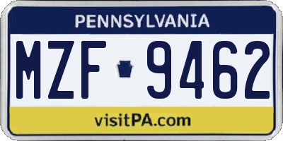 PA license plate MZF9462
