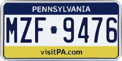 PA license plate MZF9476