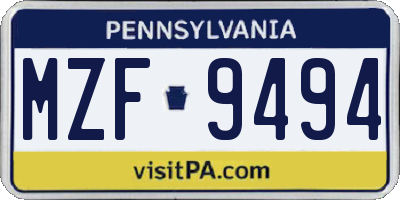 PA license plate MZF9494