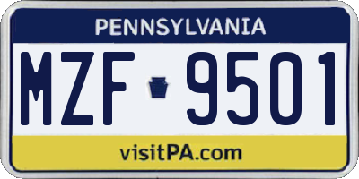 PA license plate MZF9501