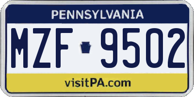 PA license plate MZF9502