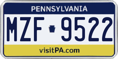 PA license plate MZF9522