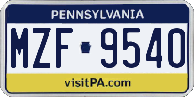 PA license plate MZF9540