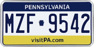 PA license plate MZF9542