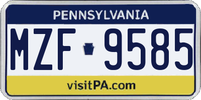 PA license plate MZF9585