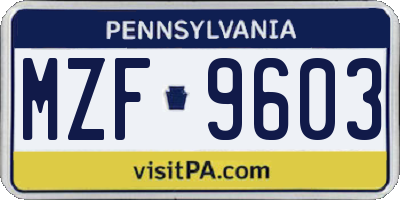PA license plate MZF9603