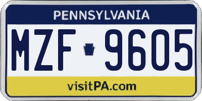 PA license plate MZF9605