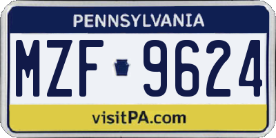 PA license plate MZF9624