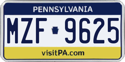 PA license plate MZF9625