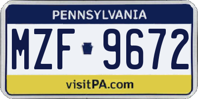 PA license plate MZF9672
