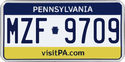 PA license plate MZF9709
