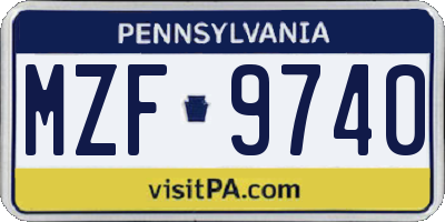 PA license plate MZF9740