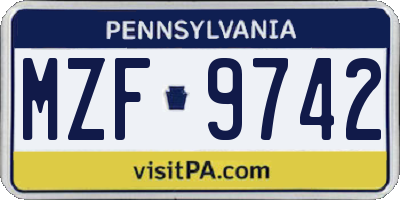 PA license plate MZF9742