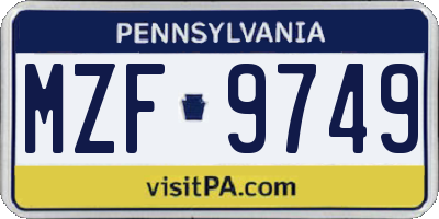 PA license plate MZF9749
