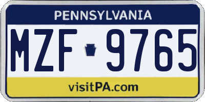 PA license plate MZF9765