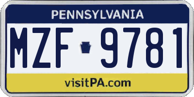 PA license plate MZF9781