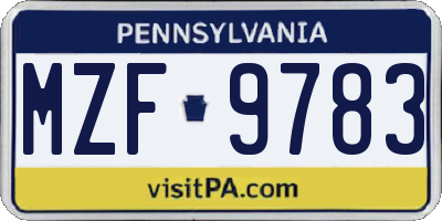 PA license plate MZF9783