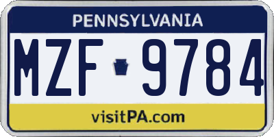 PA license plate MZF9784
