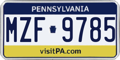 PA license plate MZF9785