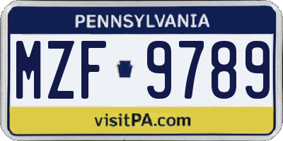 PA license plate MZF9789