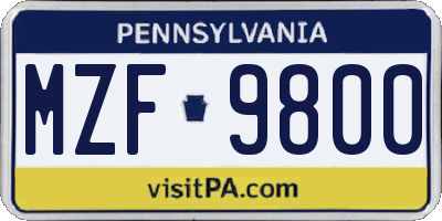 PA license plate MZF9800