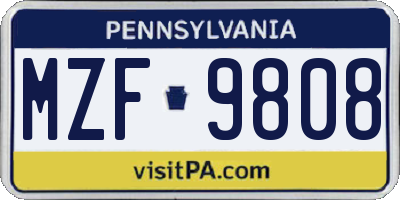 PA license plate MZF9808