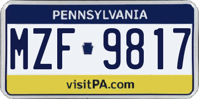 PA license plate MZF9817
