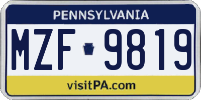 PA license plate MZF9819