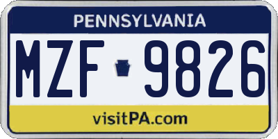 PA license plate MZF9826