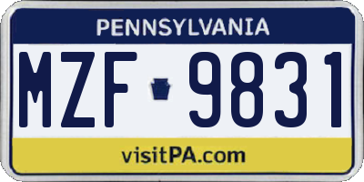 PA license plate MZF9831