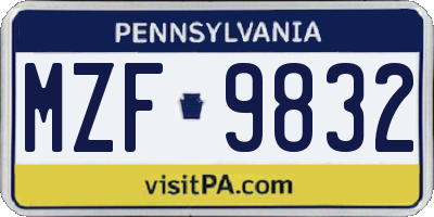 PA license plate MZF9832